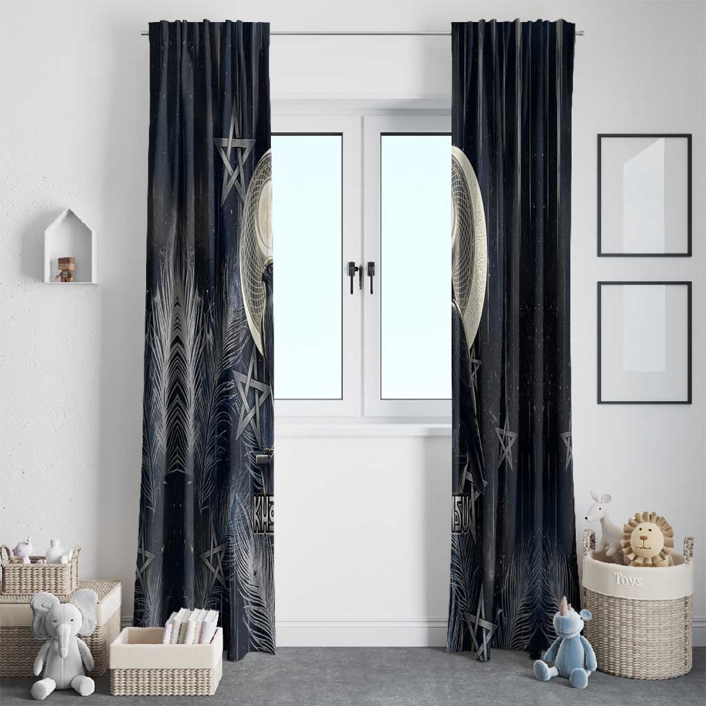 Khonsu Window Curtain Ancient Egyptian Dark Feather Pattern, Moonlit Raven Symbol, and Eye Lotus - Wonder Print Shop