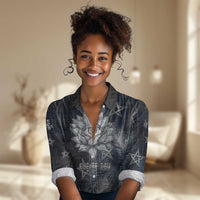Khonsu Women Casual Shirt Ancient Egyptian Dark Feather Pattern, Moonlit Raven Symbol, and Eye Lotus - Wonder Print Shop