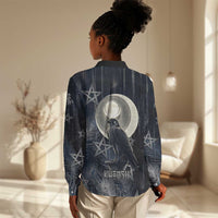 Khonsu Women Casual Shirt Ancient Egyptian Dark Feather Pattern, Moonlit Raven Symbol, and Eye Lotus - Wonder Print Shop