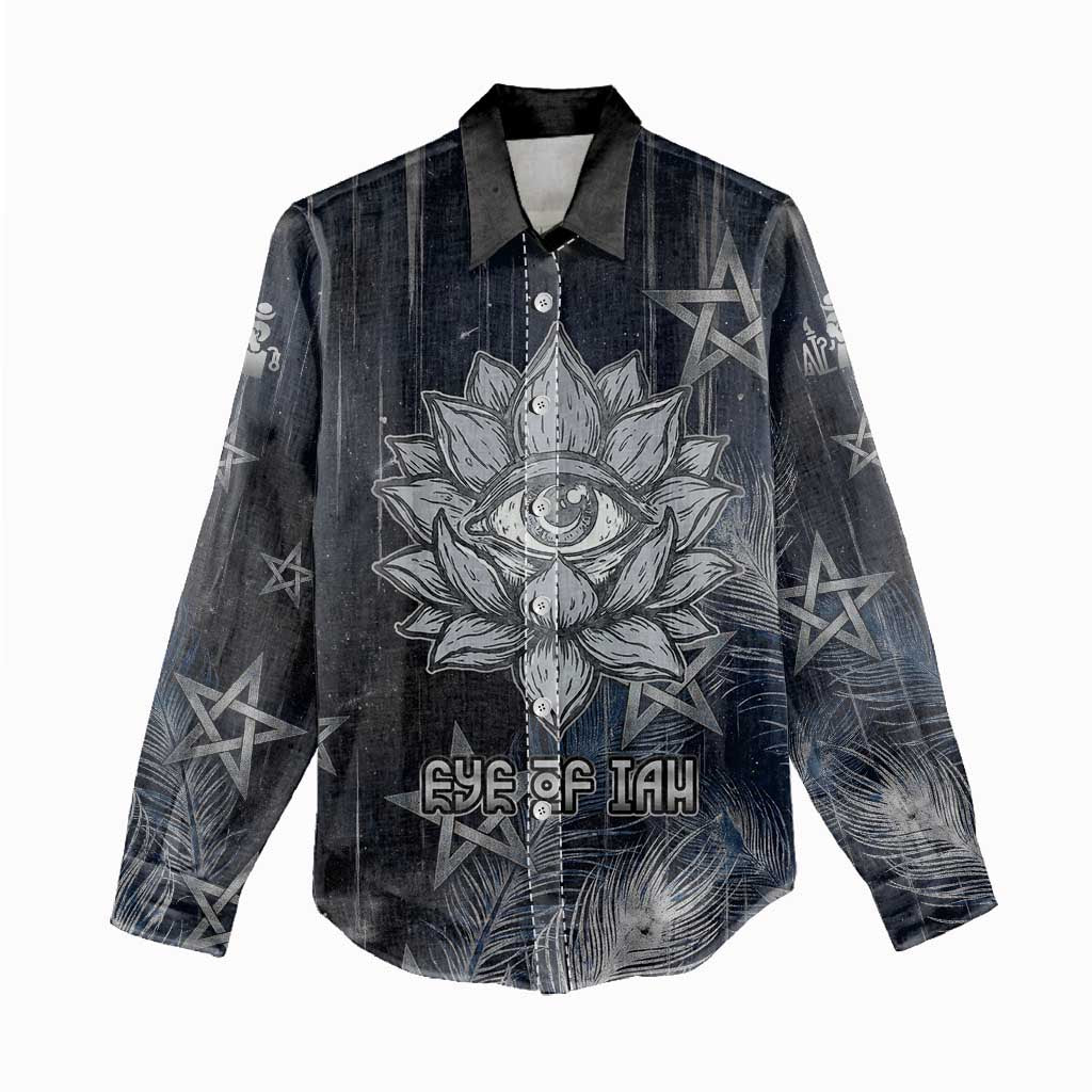 Khonsu Women Casual Shirt Ancient Egyptian Dark Feather Pattern, Moonlit Raven Symbol, and Eye Lotus - Wonder Print Shop
