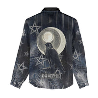 Khonsu Women Casual Shirt Ancient Egyptian Dark Feather Pattern, Moonlit Raven Symbol, and Eye Lotus - Wonder Print Shop