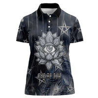 Khonsu Women Polo Shirt Ancient Egyptian Dark Feather Pattern, Moonlit Raven Symbol, and Eye Lotus - Wonder Print Shop