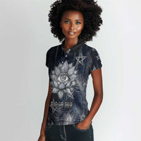 Khonsu Women Polo Shirt Ancient Egyptian Dark Feather Pattern, Moonlit Raven Symbol, and Eye Lotus - Wonder Print Shop
