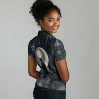 Khonsu Women Polo Shirt Ancient Egyptian Dark Feather Pattern, Moonlit Raven Symbol, and Eye Lotus - Wonder Print Shop