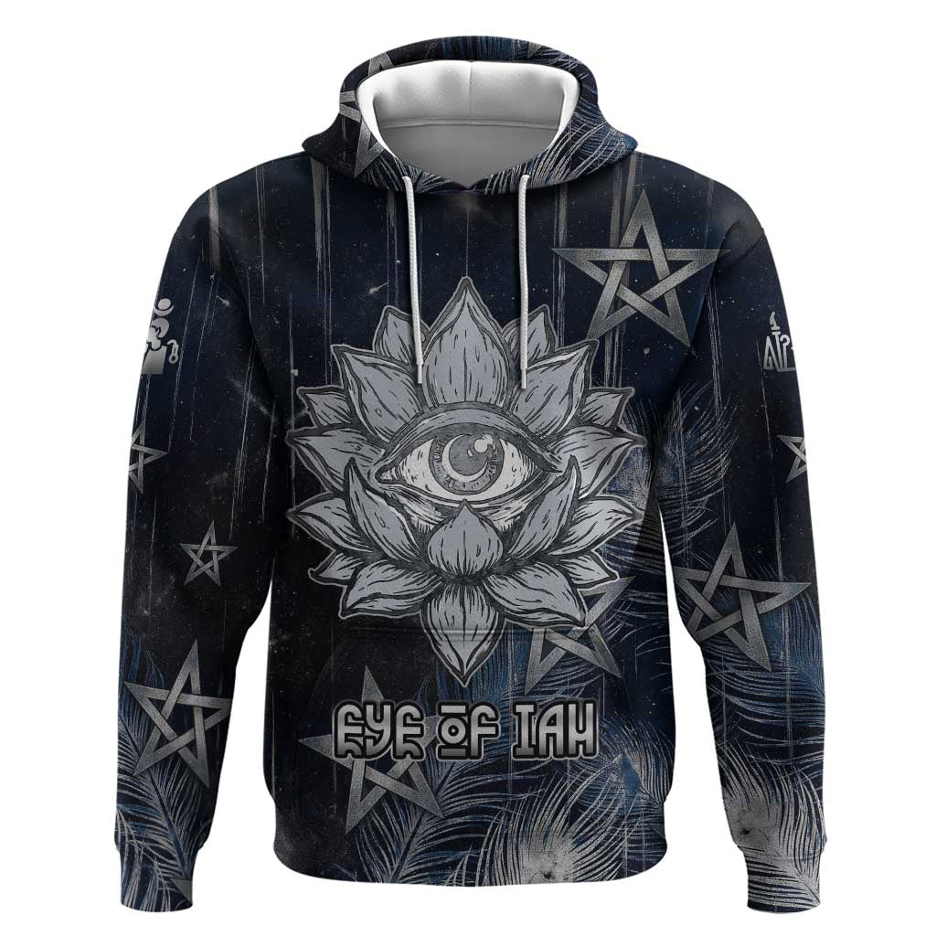 Khonsu Zip Hoodie Ancient Egyptian Dark Feather Pattern, Moonlit Raven Symbol, and Eye Lotus - Wonder Print Shop