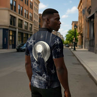 Khonsu Zipper Polo Shirt Ancient Egyptian Dark Feather Pattern, Moonlit Raven Symbol, and Eye Lotus - Wonder Print Shop