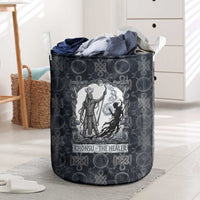 Khonsu Ancient Egyptian Laundry Basket with Dark Celtic Knot Pattern, Baboon Guardian Symbol, and Moon Healer Motif - Wonder Print Shop