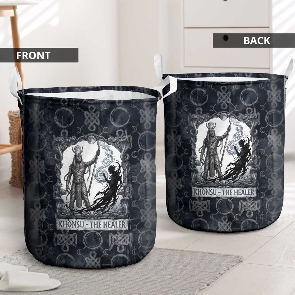 Khonsu Ancient Egyptian Laundry Basket with Dark Celtic Knot Pattern, Baboon Guardian Symbol, and Moon Healer Motif - Wonder Print Shop