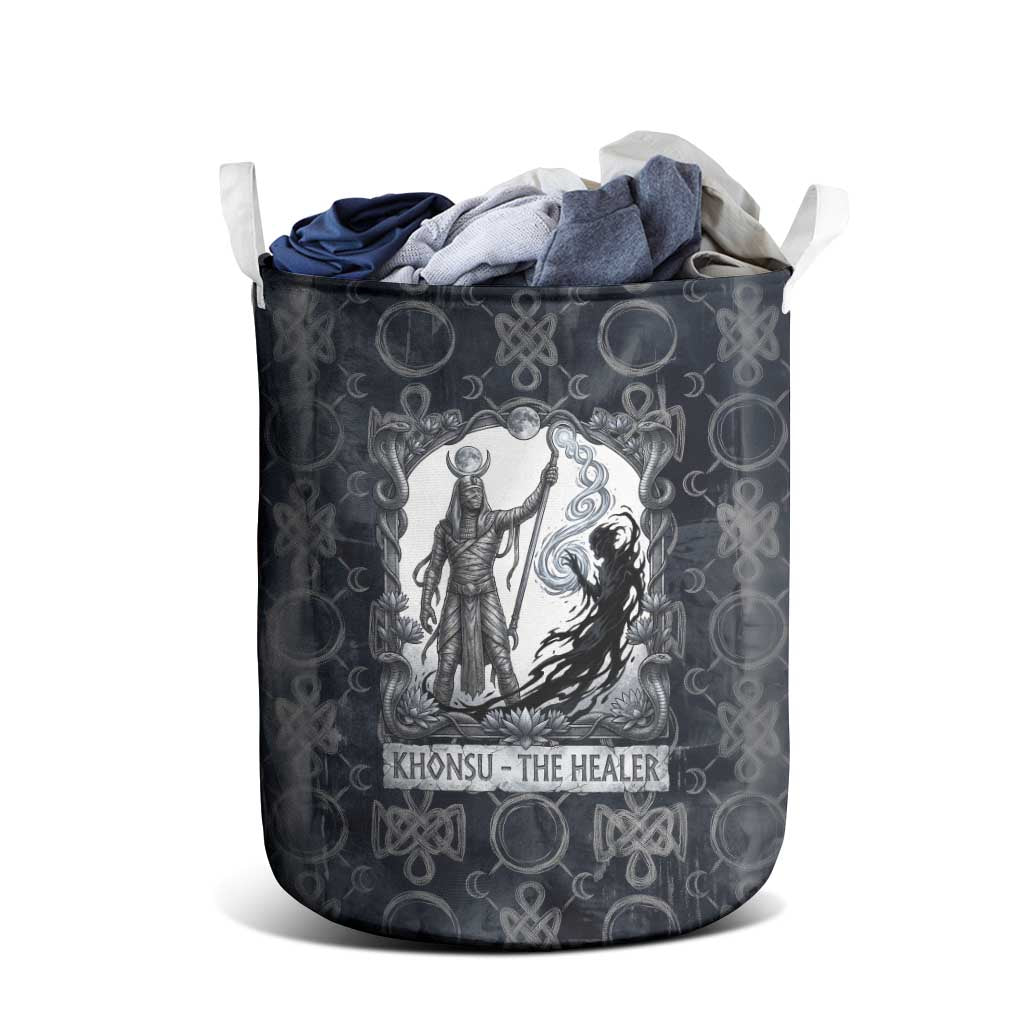 Khonsu Ancient Egyptian Laundry Basket with Dark Celtic Knot Pattern, Baboon Guardian Symbol, and Moon Healer Motif - Wonder Print Shop