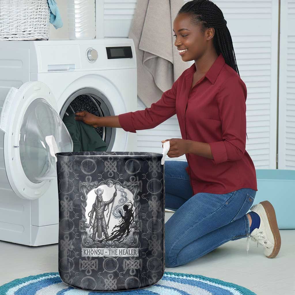 Khonsu Ancient Egyptian Laundry Basket with Dark Celtic Knot Pattern, Baboon Guardian Symbol, and Moon Healer Motif - Wonder Print Shop