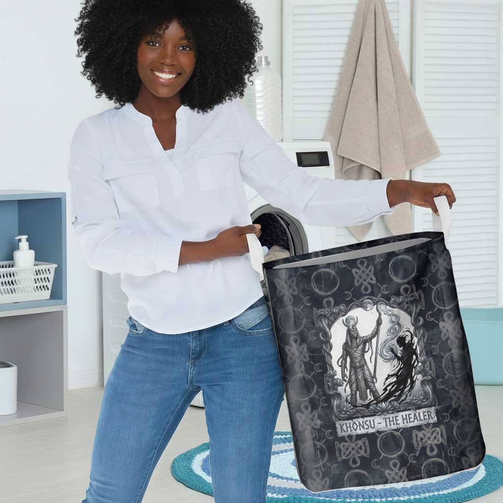 Khonsu Ancient Egyptian Laundry Basket with Dark Celtic Knot Pattern, Baboon Guardian Symbol, and Moon Healer Motif - Wonder Print Shop