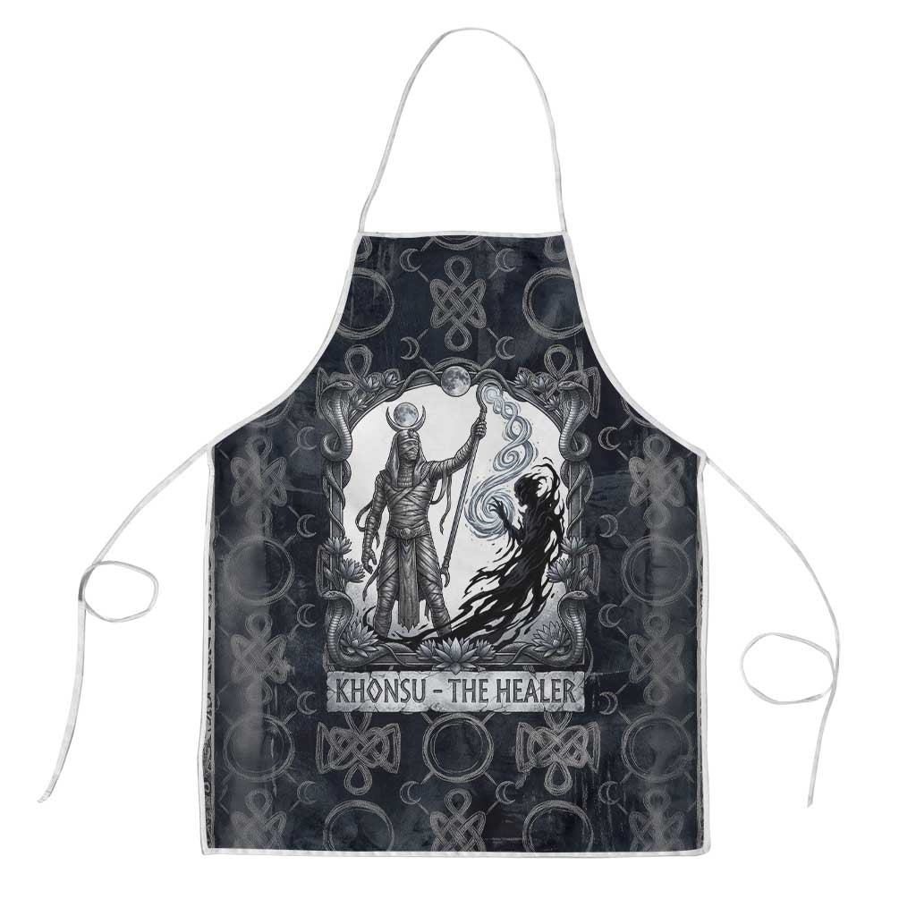 Khonsu Ancient Egyptian Apron with Dark Celtic Knot Pattern, Baboon Guardian Symbol, and Moon Healer Motif - Wonder Print Shop