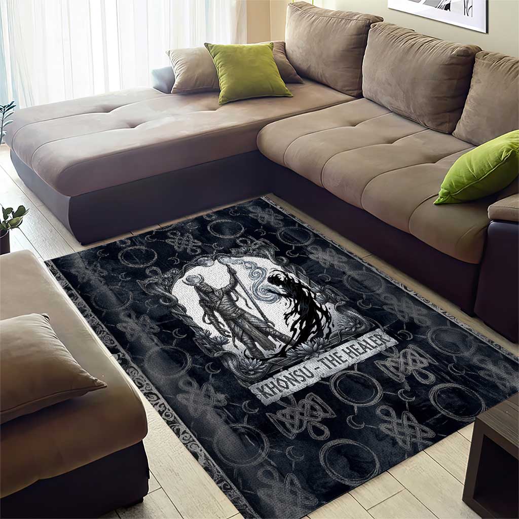 Khonsu Ancient Egyptian Area Rug with Dark Celtic Knot Pattern, Baboon Guardian Symbol, and Moon Healer Motif - Wonder Print Shop