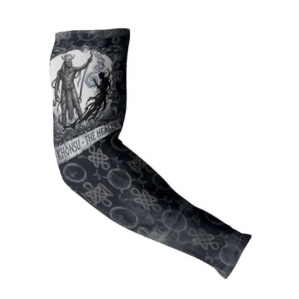 Khonsu Ancient Egyptian Arm Sleeves with Dark Celtic Knot Pattern, Baboon Guardian Symbol, and Moon Healer Motif - Wonder Print Shop