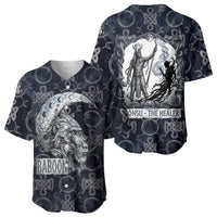 Khonsu Ancient Egyptian Baseball Jersey with Dark Celtic Knot Pattern, Baboon Guardian Symbol, and Moon Healer Motif - Wonder Print Shop