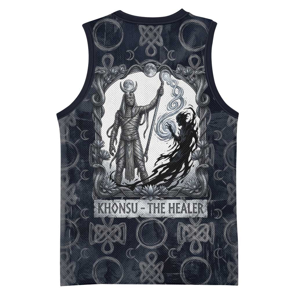 Khonsu Ancient Egyptian Basketball Jersey with Dark Celtic Knot Pattern, Baboon Guardian Symbol, and Moon Healer Motif - Wonder Print Shop
