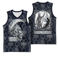 Khonsu Ancient Egyptian Basketball Jersey with Dark Celtic Knot Pattern, Baboon Guardian Symbol, and Moon Healer Motif - Wonder Print Shop