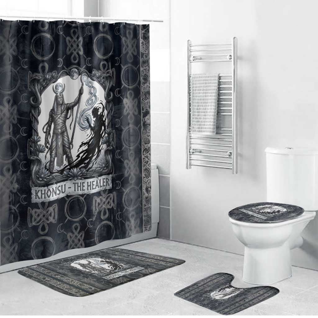 Khonsu Ancient Egyptian Bathroom Set with Dark Celtic Knot Pattern, Baboon Guardian Symbol, and Moon Healer Motif - Wonder Print Shop