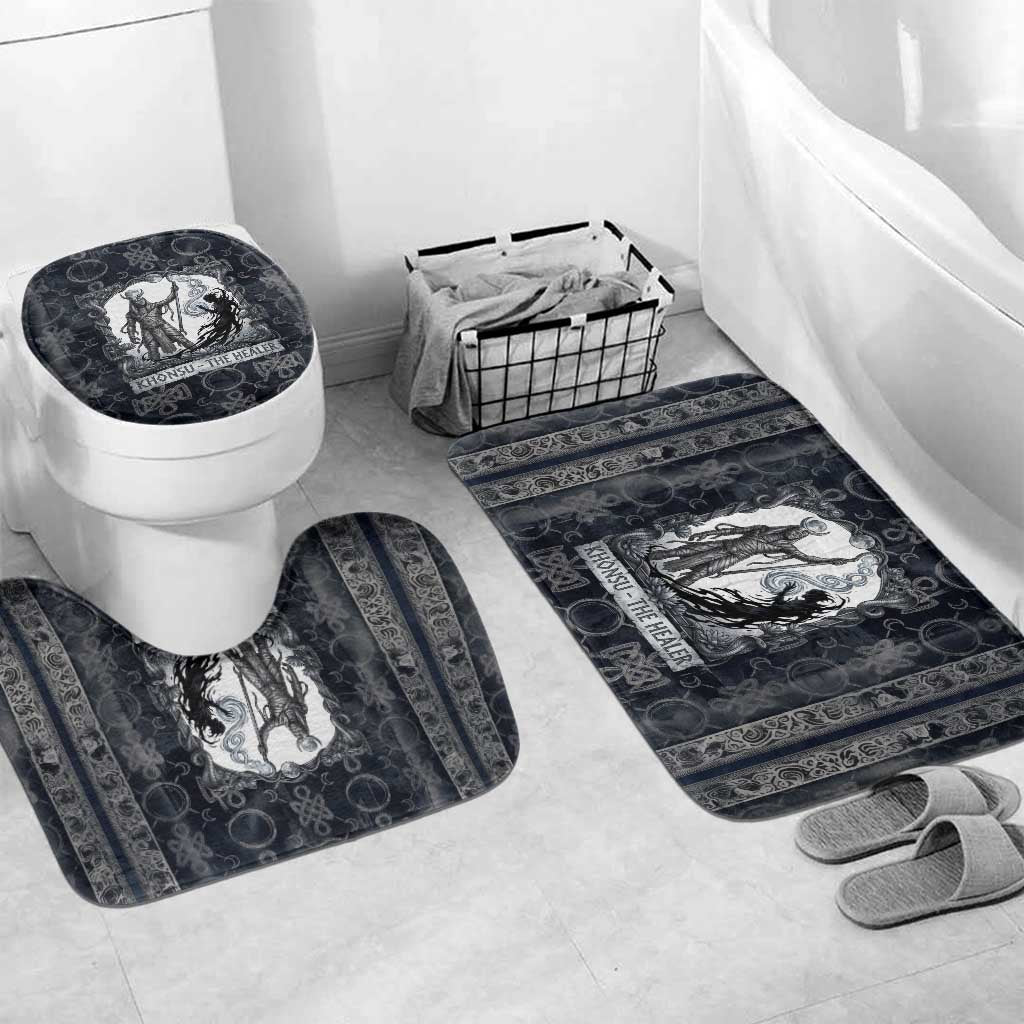 Khonsu Ancient Egyptian Bathroom Set with Dark Celtic Knot Pattern, Baboon Guardian Symbol, and Moon Healer Motif - Wonder Print Shop