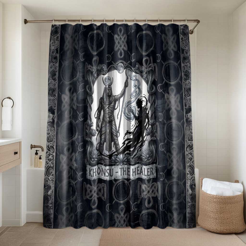 Khonsu Ancient Egyptian Bathroom Set with Dark Celtic Knot Pattern, Baboon Guardian Symbol, and Moon Healer Motif - Wonder Print Shop