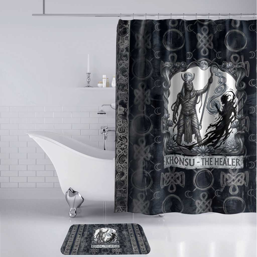 Khonsu Ancient Egyptian Bathroom Set with Dark Celtic Knot Pattern, Baboon Guardian Symbol, and Moon Healer Motif - Wonder Print Shop