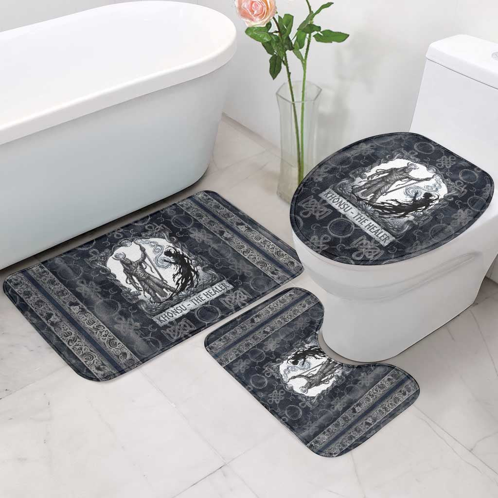 Khonsu Ancient Egyptian Bathroom Set with Dark Celtic Knot Pattern, Baboon Guardian Symbol, and Moon Healer Motif - Wonder Print Shop