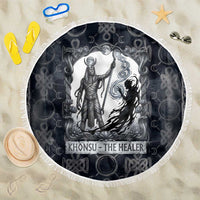 Khonsu Ancient Egyptian Beach Blanket with Dark Celtic Knot Pattern, Baboon Guardian Symbol, and Moon Healer Motif - Wonder Print Shop