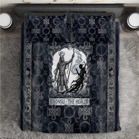Khonsu Ancient Egyptian Bedding Set with Dark Celtic Knot Pattern, Baboon Guardian Symbol, and Moon Healer Motif - Wonder Print Shop