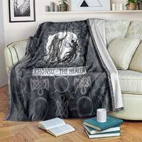 Khonsu Ancient Egyptian Blanket with Dark Celtic Knot Pattern, Baboon Guardian Symbol, and Moon Healer Motif - Wonder Print Shop