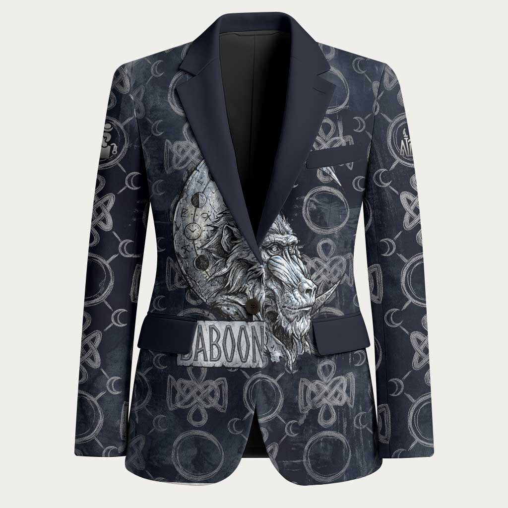 Khonsu Ancient Egyptian Blazer with Dark Celtic Knot Pattern, Baboon Guardian Symbol, and Moon Healer Motif - Wonder Print Shop