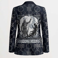 Khonsu Ancient Egyptian Blazer with Dark Celtic Knot Pattern, Baboon Guardian Symbol, and Moon Healer Motif - Wonder Print Shop