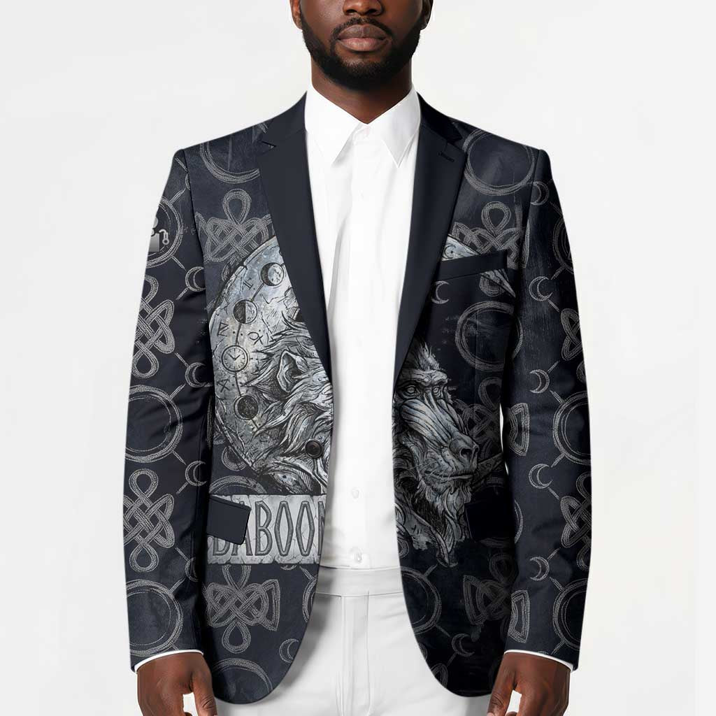 Khonsu Ancient Egyptian Blazer with Dark Celtic Knot Pattern, Baboon Guardian Symbol, and Moon Healer Motif - Wonder Print Shop