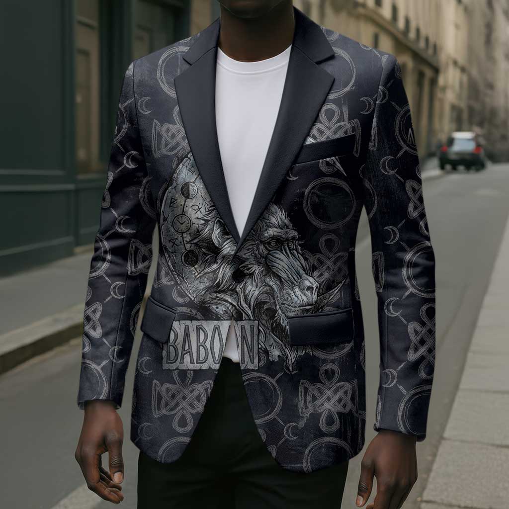Khonsu Ancient Egyptian Blazer with Dark Celtic Knot Pattern, Baboon Guardian Symbol, and Moon Healer Motif - Wonder Print Shop