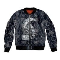 Khonsu Ancient Egyptian Bomber Jacket with Dark Celtic Knot Pattern, Baboon Guardian Symbol, and Moon Healer Motif - Wonder Print Shop