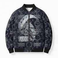 Khonsu Ancient Egyptian Bomber Puffer Jacket with Dark Celtic Knot Pattern, Baboon Guardian Symbol, and Moon Healer Motif - Wonder Print Shop