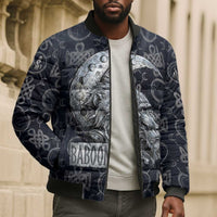Khonsu Ancient Egyptian Bomber Puffer Jacket with Dark Celtic Knot Pattern, Baboon Guardian Symbol, and Moon Healer Motif - Wonder Print Shop