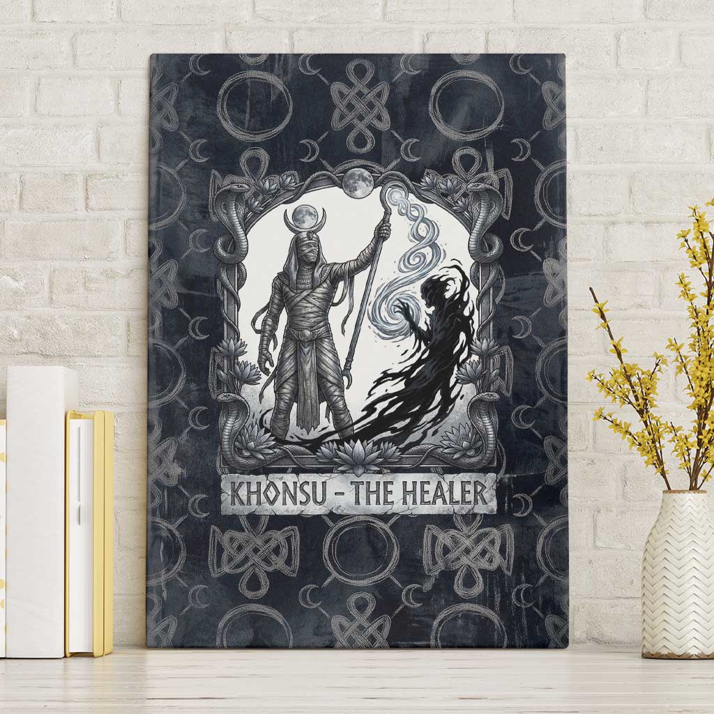 Khonsu Ancient Egyptian Canvas Wall Art with Dark Celtic Knot Pattern, Baboon Guardian Symbol, and Moon Healer Motif - Wonder Print Shop