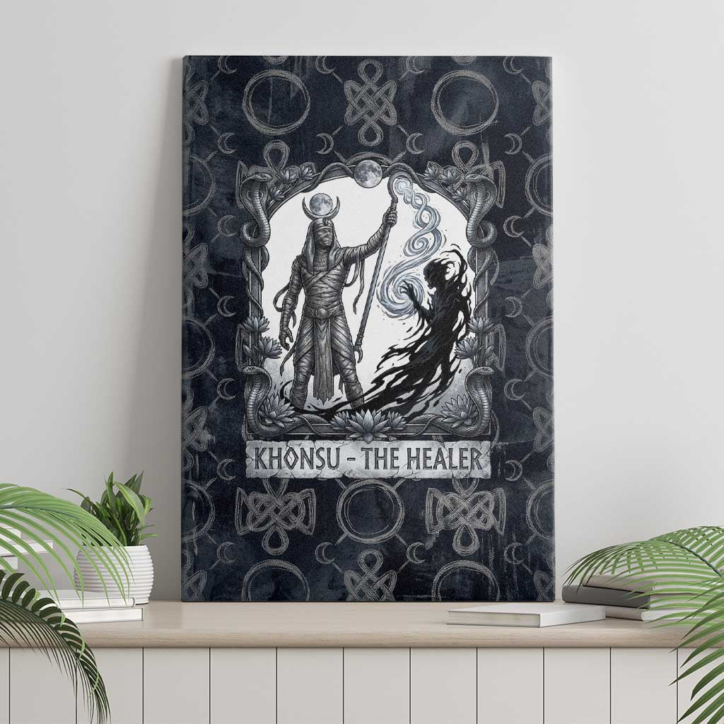 Khonsu Ancient Egyptian Canvas Wall Art with Dark Celtic Knot Pattern, Baboon Guardian Symbol, and Moon Healer Motif - Wonder Print Shop