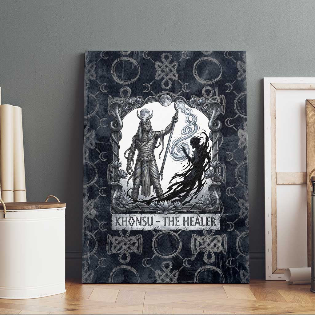 Khonsu Ancient Egyptian Canvas Wall Art with Dark Celtic Knot Pattern, Baboon Guardian Symbol, and Moon Healer Motif - Wonder Print Shop
