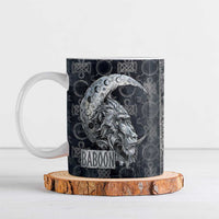 Khonsu Ancient Egyptian Ceramic Mug with Dark Celtic Knot Pattern, Baboon Guardian Symbol, and Moon Healer Motif - Wonder Print Shop