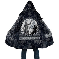 Khonsu Ancient Egyptian Cloak with Dark Celtic Knot Pattern, Baboon Guardian Symbol, and Moon Healer Motif - Wonder Print Shop