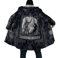 Khonsu Ancient Egyptian Cloak with Dark Celtic Knot Pattern, Baboon Guardian Symbol, and Moon Healer Motif - Wonder Print Shop