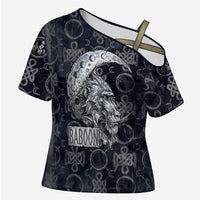 Khonsu Ancient Egyptian Cross Shoulder Shirt with Dark Celtic Knot Pattern, Baboon Guardian Symbol, and Moon Healer Motif - Wonder Print Shop