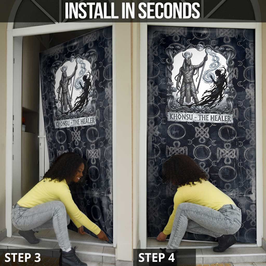Khonsu Ancient Egyptian Door Cover with Dark Celtic Knot Pattern, Baboon Guardian Symbol, and Moon Healer Motif - Wonder Print Shop
