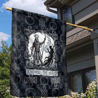Khonsu Ancient Egyptian Garden Flag with Dark Celtic Knot Pattern, Baboon Guardian Symbol, and Moon Healer Motif - Wonder Print Shop