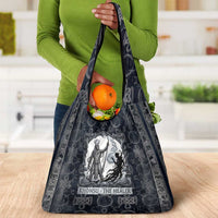 Khonsu Ancient Egyptian Grocery Bag with Dark Celtic Knot Pattern, Baboon Guardian Symbol, and Moon Healer Motif - Wonder Print Shop