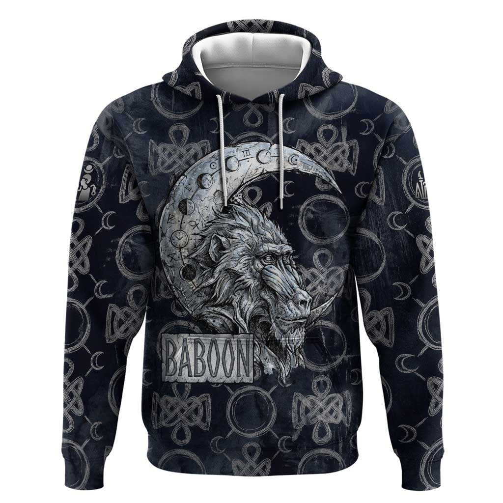 Khonsu Ancient Egyptian Hoodie with Dark Celtic Knot Pattern, Baboon Guardian Symbol, and Moon Healer Motif - Wonder Print Shop