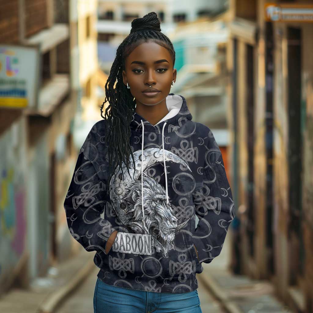 Khonsu Ancient Egyptian Hoodie with Dark Celtic Knot Pattern, Baboon Guardian Symbol, and Moon Healer Motif - Wonder Print Shop