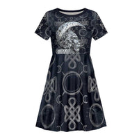 Khonsu Ancient Egyptian Kid Short Sleeve Dress with Dark Celtic Knot Pattern, Baboon Guardian Symbol, and Moon Healer Motif - Wonder Print Shop