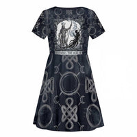 Khonsu Ancient Egyptian Kid Short Sleeve Dress with Dark Celtic Knot Pattern, Baboon Guardian Symbol, and Moon Healer Motif - Wonder Print Shop